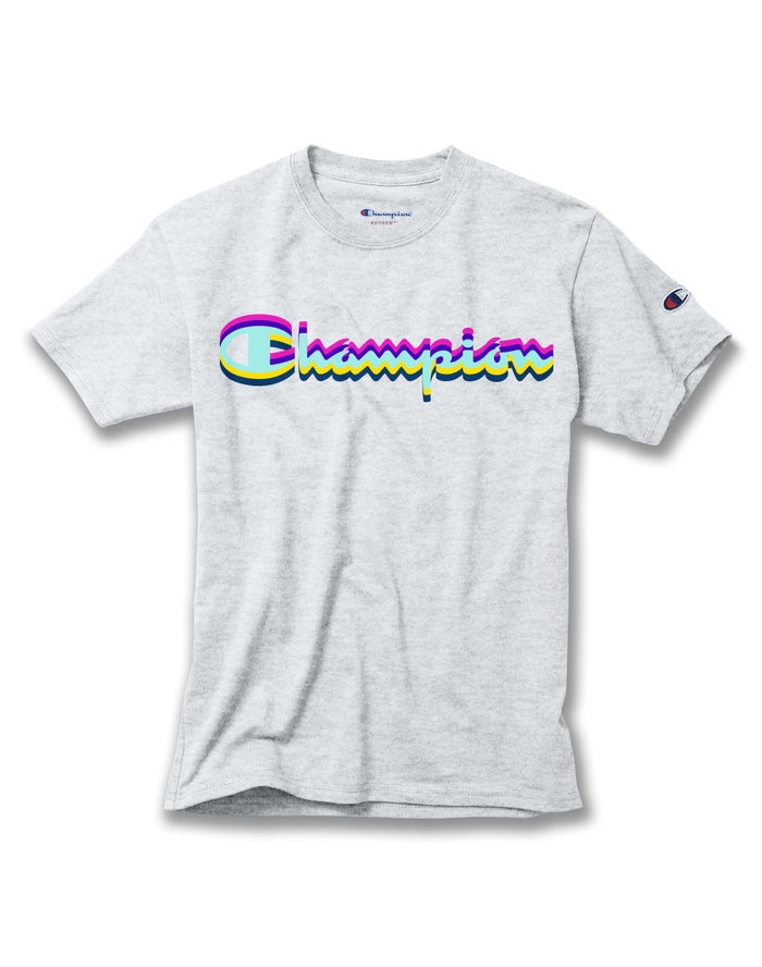 Champion Drenge T-Shirts Grå - Cotton Script Logo - Danmark QUT-192406